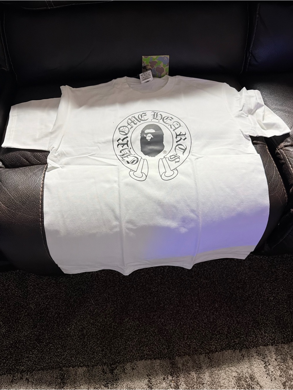 Chrome Hearts Bape Collab White Tee with Black Logo Crest